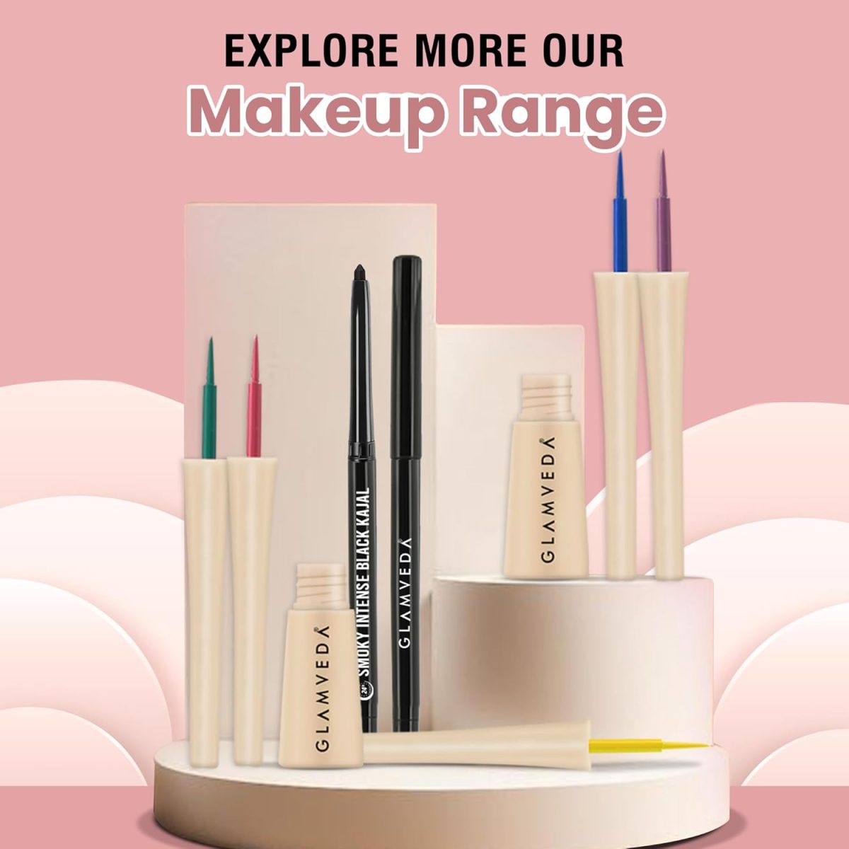 Glamveda Eyeliner & Pencil Kajal Combo Pack | Bold Eye Looks | Smudge-Proof, Long-Lasting | Smoky Liner & Smoky Kajal | Essential Eye Kit | Black, Matte Finish for Women - Image 6