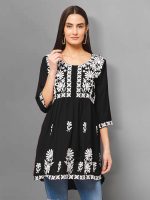 Winza Designer Women's Rayon Floral Embroidered Top | Tops for Woman | Jeans Tops for Women | Short Kurti Kurta for Women | Plus Size Tops | Women Tunics | Ethnic top | Chikankari Kurti for Women - Image 2