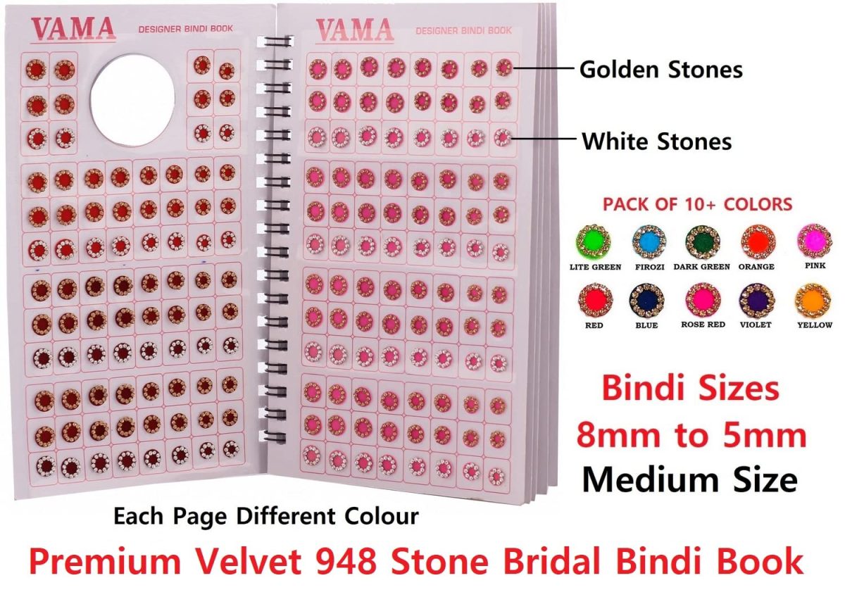 Vama Fashions Round Multicolour Forehead Sticker kumkum Golden & white Crystal Stone Bindi Book for Women & Girls (bindi booklet Stone - 948 bindis) - Image 2