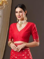 AKHILAM Women's Banarasi Silk Blend Ethnic Motif Zari Work Saree With Unstitched Blouse Piece - Image 5