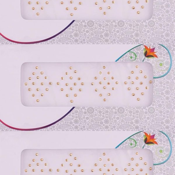 Golden Stone Round Bindis Diamond Cut kumkum Sticker Yellow bindiya Tiki Set Bindi for Girls (Pack of 3 Sheets Small Size 2.5mm)