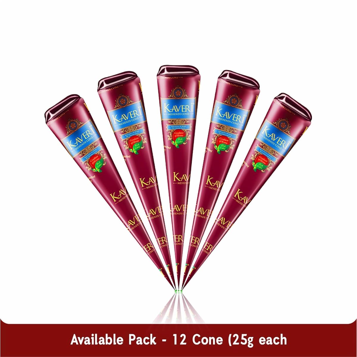 Kaveri Natural Henna Mehandi Cone for Hands & Hair Herbal Rajasthani Henna Paste in Natural Dark Brown Color With Nilgiri Oil for Bridal Dulhan Wedding Occasion Instant Mehendi Cone - Pack of 12 - Image 2