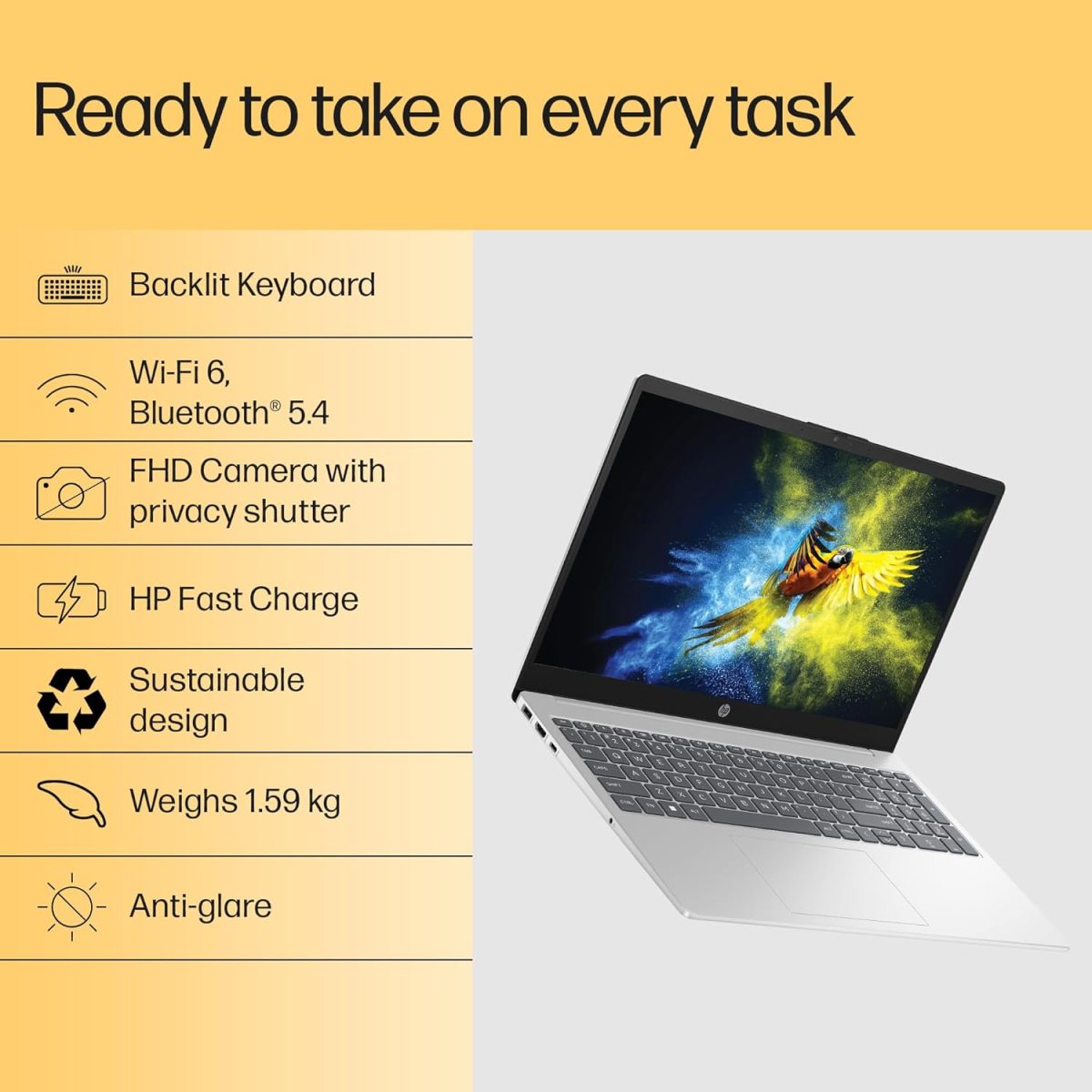 (Refurbished) HP 15, AMD Ryzen 7 5825U (16GB DDR4, 512GB SSD) FHD, Anti-Glare, Micro-Edge,15.6''/39.6cm, Win11, M365(1yr)* Office24, Silver, 1.59kg, fc0476AU, Radeon Graphics, FHD Camera w/Shutter, Backlit Laptop - Image 3