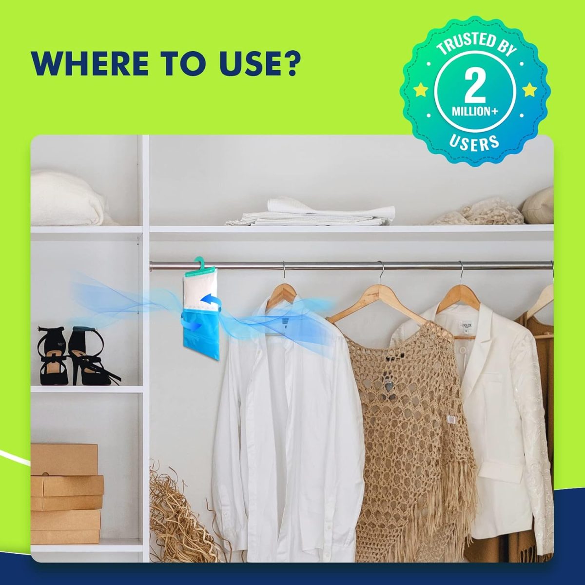 Absorbia Moisture Absorber Mountain Fresh Hanging Pouch | Pack of 3 (1000ml each) Moisture Absorber for Wardrobe | Dehumidifier for Room Moisture | Air Freshener for Room, Toilet | Moisture Absorbers - Image 2