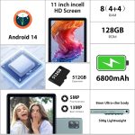 xiskt 10.1" Android Tablet, 14 Android Tablet, 8 (4+4) GB and 128GB Storage (Expansion to 512GB), Dual Camera 13MP + 5MP, 6800mAh, WiFi, Bluetooth 5.0, GPS, Charging - Image 3