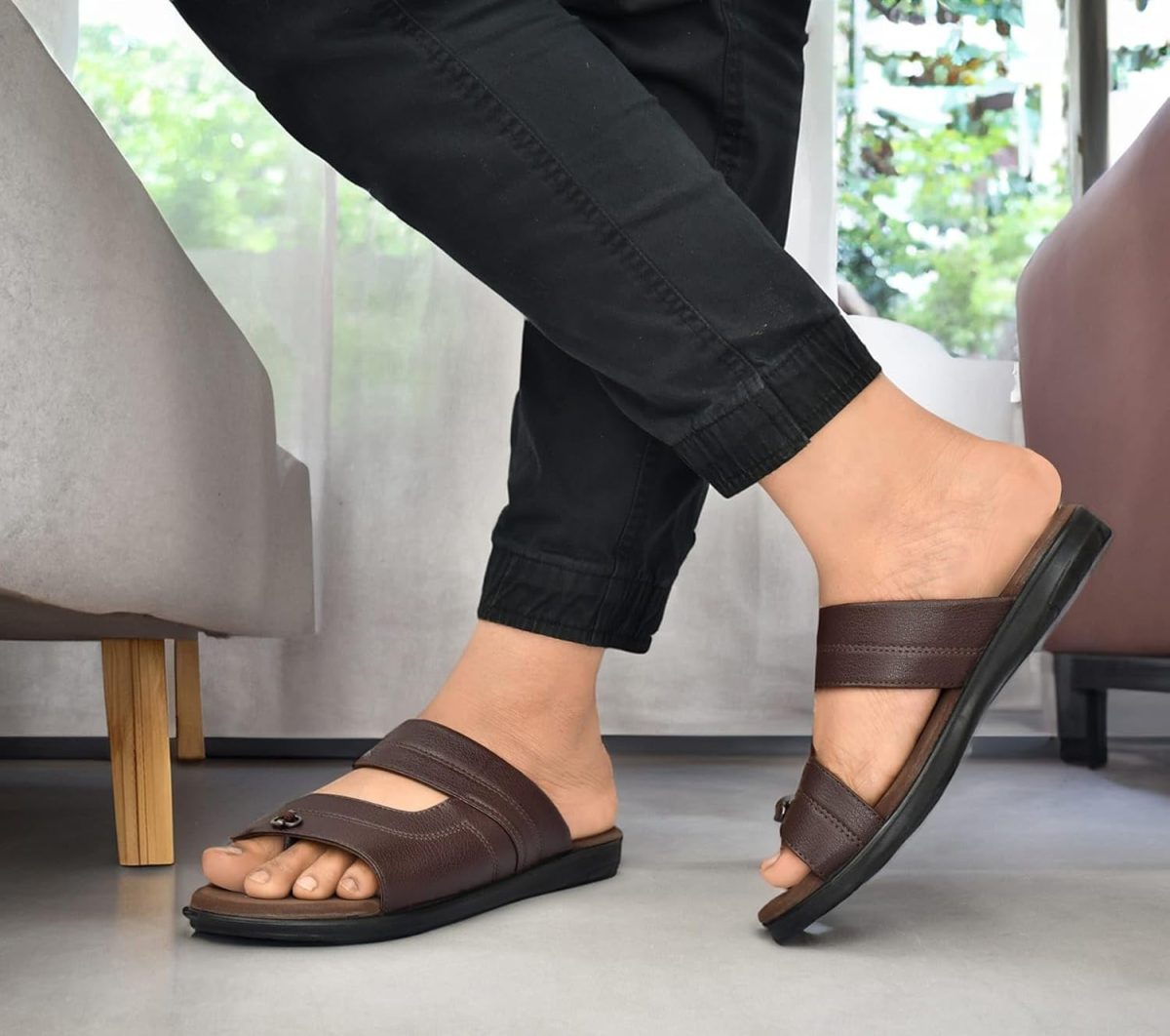 HEALTH FIT Men's PU Diabetic & Orthopedic Slipper Flip Flop - Image 2