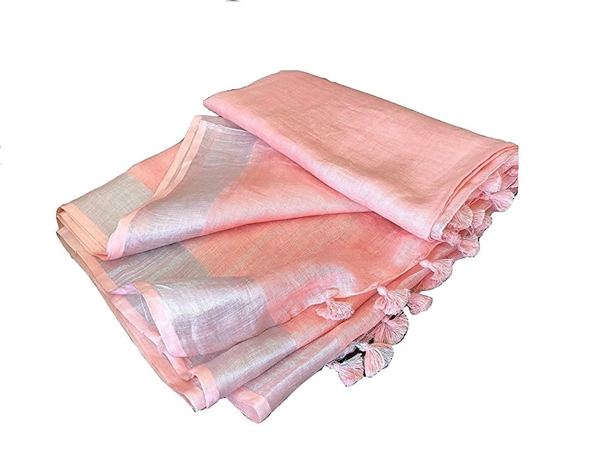 STB-SILK TEXTILES BHAGALPUR Women's Bhagalpuri Linen Saree With Blouse Piece