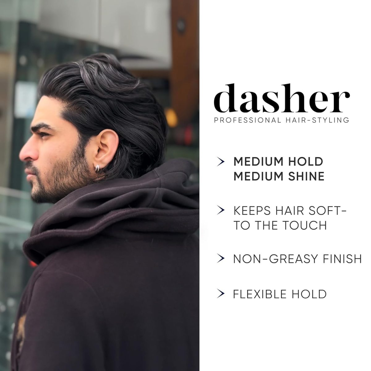 Dasher Cream Pomade For Men's Hair, Medium Hold & Medium Shine Puck, Flexible Hold & Water-Based, Texturizes Hair, With Avocado Oil & Biotin (100g) - Image 2