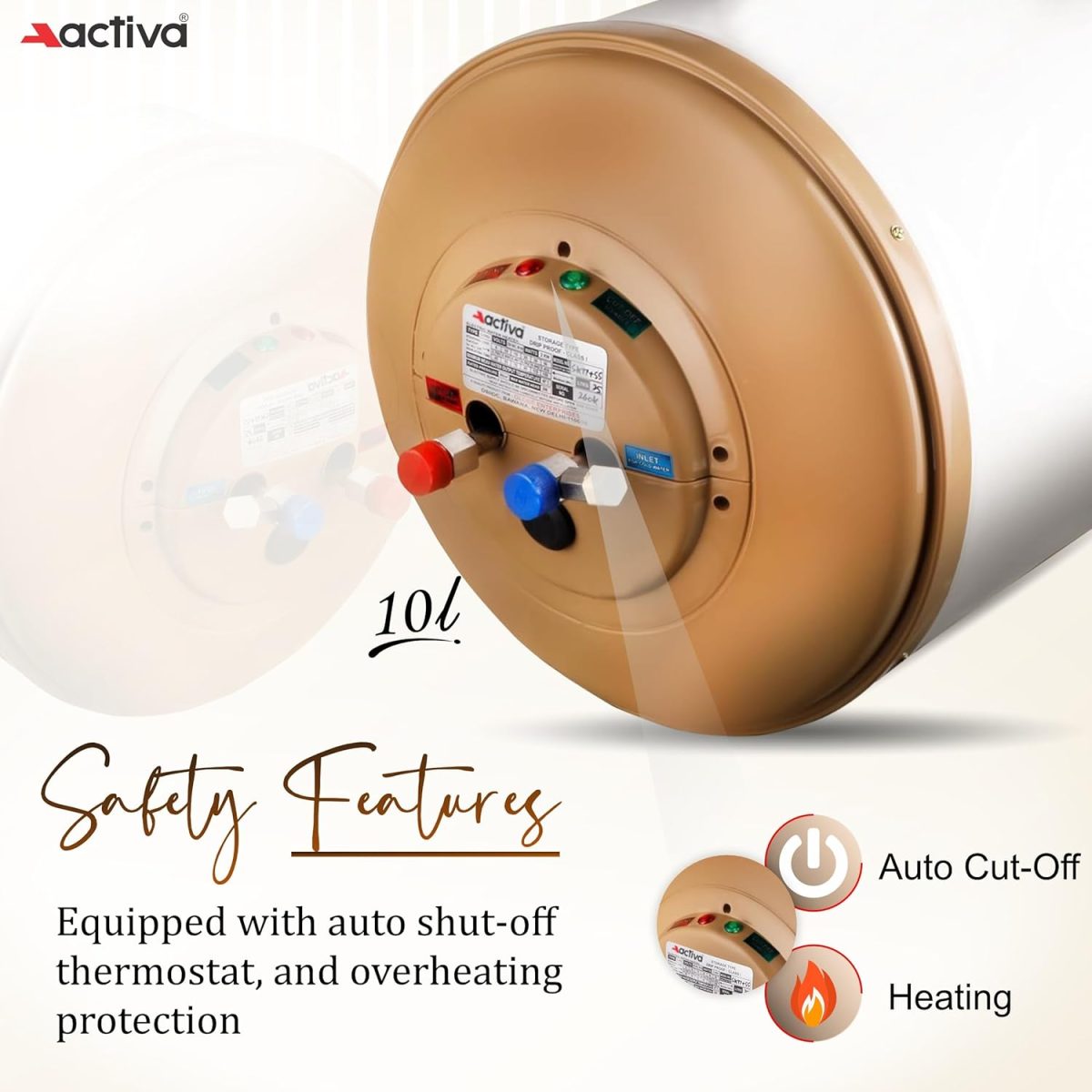 Activa Amazon 10 Liter Water Heater Geyser, ISI Copper Element 3 KVA (0.8mm), Instant Heat Water, Anti Rust Coated Tank, ABS Body, BEE 5 Start Rated, Energy Efficient, 5 Year Warranty - IVORY - Image 7
