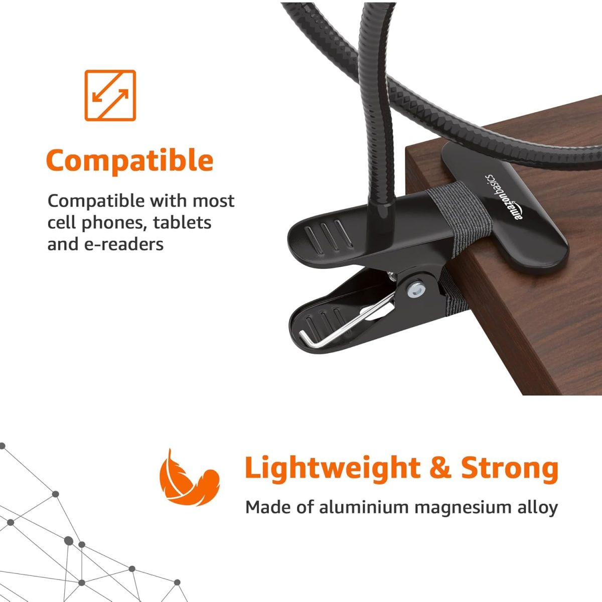 amazon basics Tabletop Stand for Mobile, Tablet and E-Reader, Clip Mount, Multi-Angle, Foldable, Lazy Bracket, Universal Compatibility - Image 3