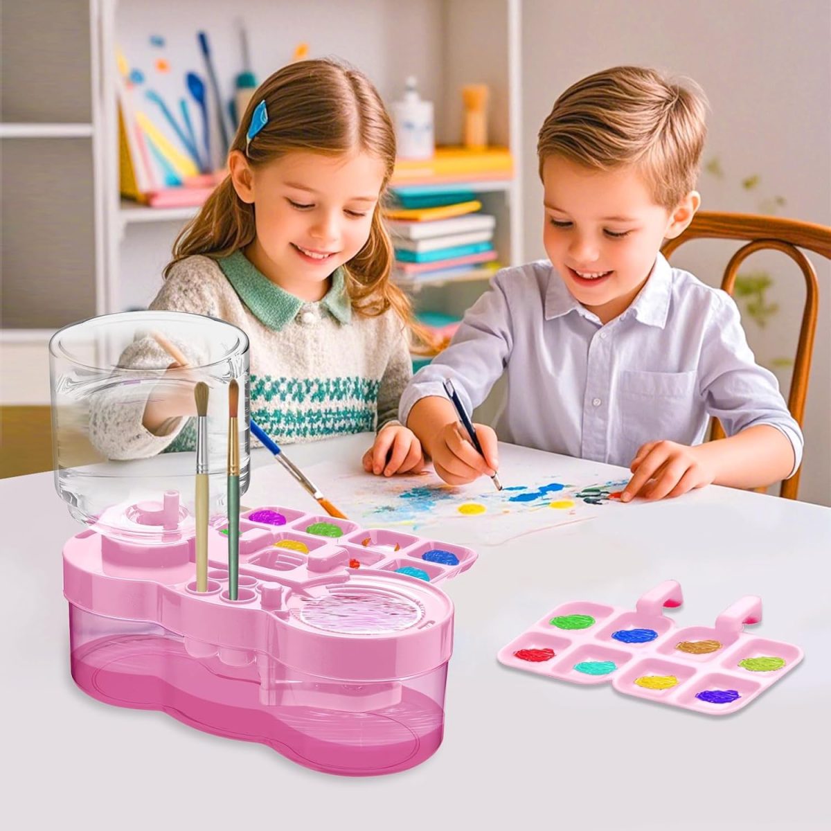 LUOSHI Paint Brush Cleaner Brush Rinser Water Circulation Painting Tool with Brush Holder and Palette Brush Rinser Dispenser for Adults Artist Kid - Image 2