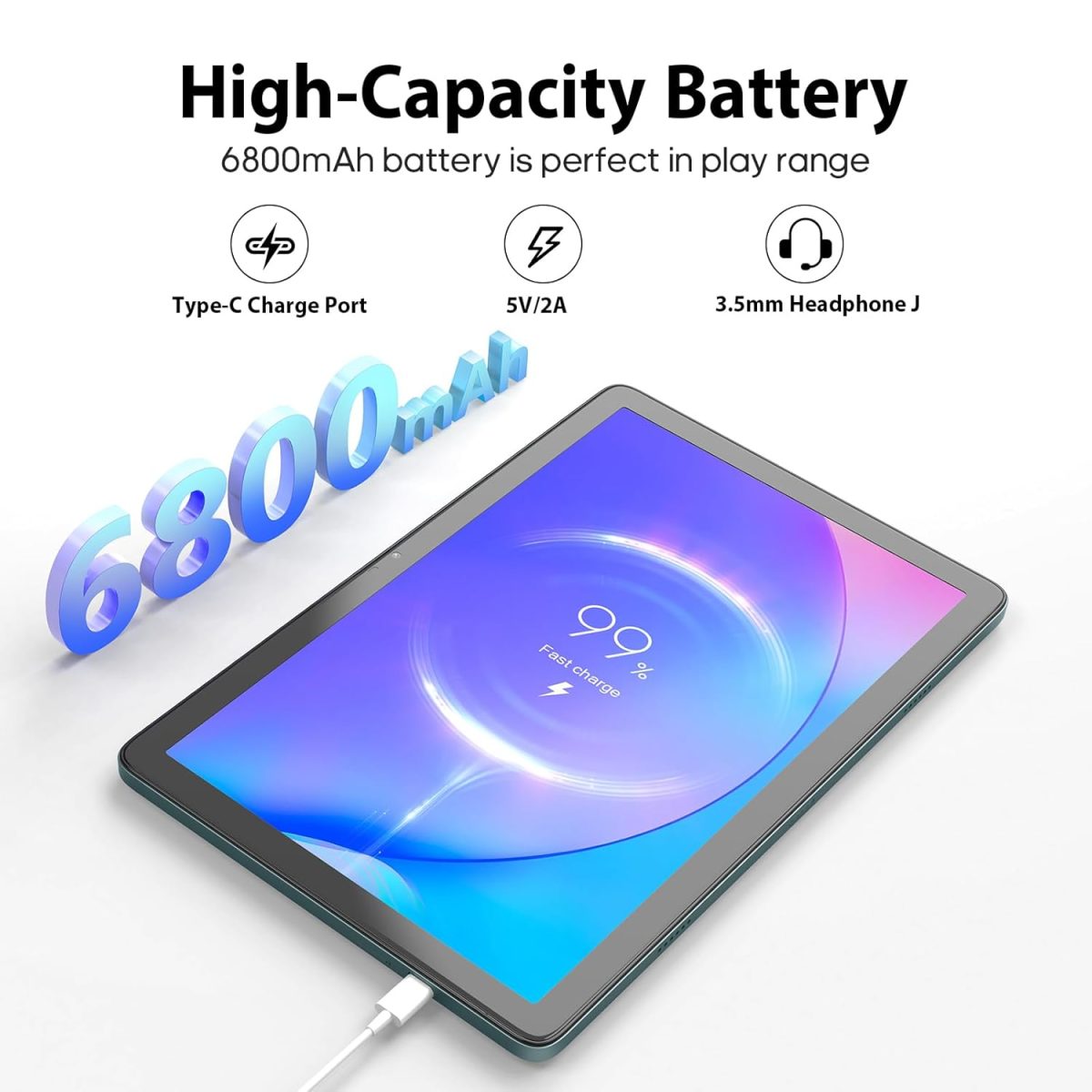 xiskt 10.1" Android Tablet, 14 Android Tablet, 8 (4+4) GB and 128GB Storage (Expansion to 512GB), Dual Camera 13MP + 5MP, 6800mAh, WiFi, Bluetooth 5.0, GPS, Charging - Image 5