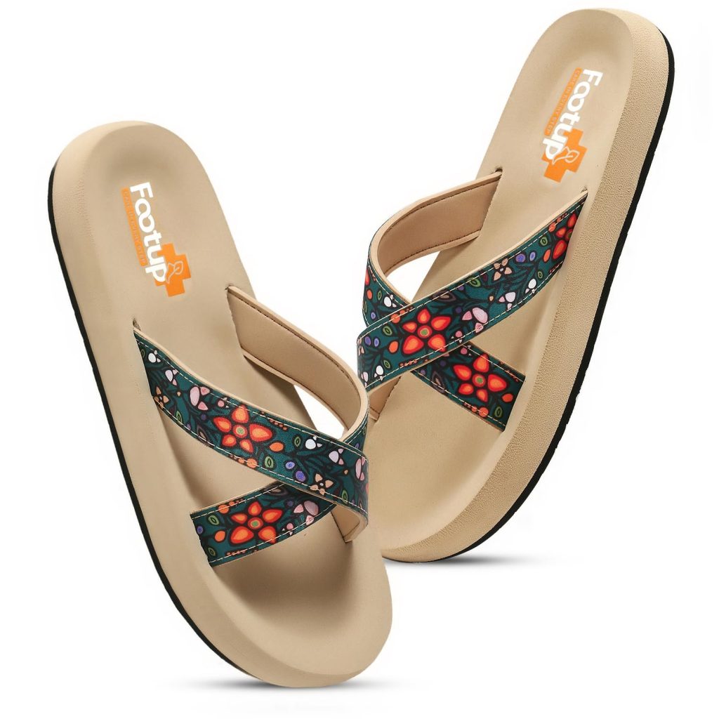 FOOT UP Women’s Ethnic Floral Comfort Sandals | Soft Cushioned EVA Footbed with Stylish Printed Straps & Anti-Skid Sole – Lightweight Everyday Wear Slippers for Casual & Outdoor Use