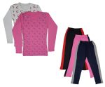 IndiWeaves Girls Cotton Full Sleeve Printed T-Shirts and Cotton Capri 3/4 Pants (Black,Pink,Navy Blue,White,Pink,6-7 Years) Pack of 5