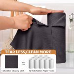 HASTHIP® 50 Pack Microfiber Cleaning Cloth Roll 9.8 Inches Precut Reuseable Polyester Kitchen Clean Wipes Non-Scratch Clean Towel For Bowl Pots Countertop In-Car, Black - Image 3