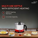 V-Guard VKM12 1.2 Litre Multipurpose Electric Kettle| 600 W|Kettle for Boiling Milk, Tea, Coffee, Cooking Eggs|360° Rotating Base,Auto Cut-off,Overheat & Dry Boil Protection|1 Year Coverage by V-Guard - Image 2