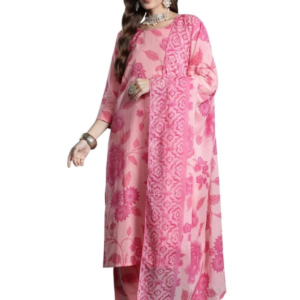 INDO ERA Women's Cotton Kurta and Pant with Dupatta Set