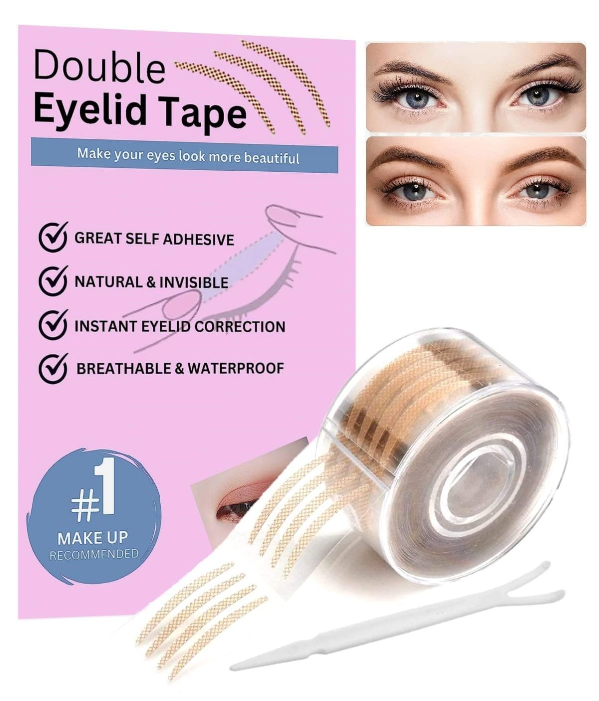 SRN ENTERPRISE Invisible Waterproof Eyelid Tape for Double Eyelids 600 Pcs | Hooded Eyes – Sticker Strips with Fork Rod – Makeup Tools for Natural Lift | Lasting and Comfortable - Image 4