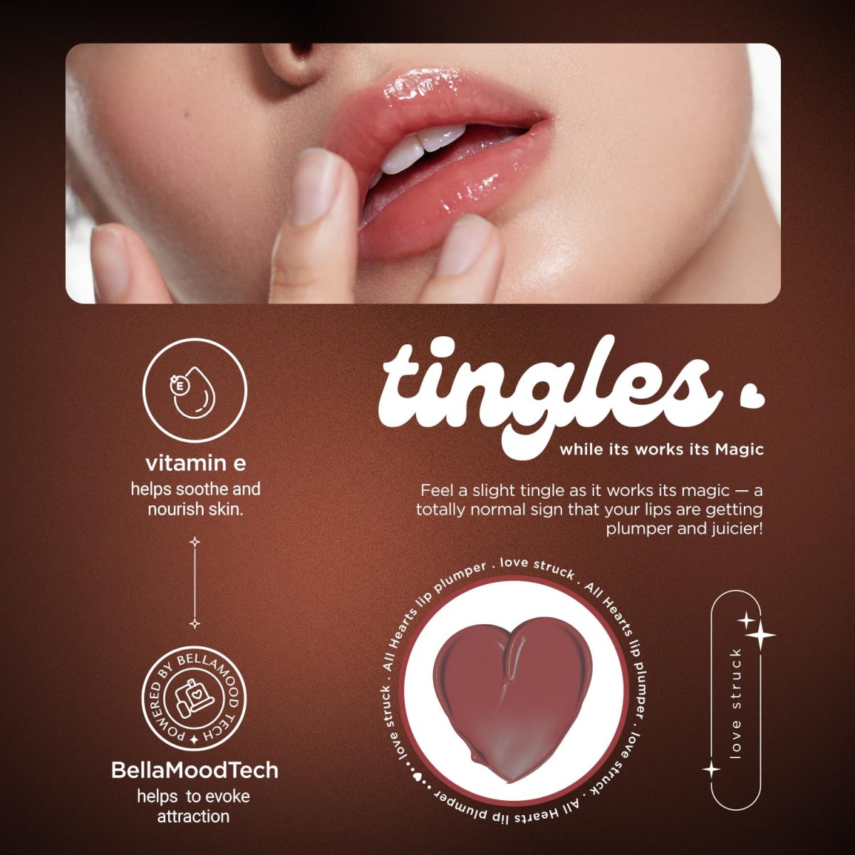 BELLAVITA All Hearts Lip Plumper | Hydrating Plumping Gloss | Natural Tint & Shine | BellaMood Tech | Paraben Free Lip Gloss | Love Struck | 1.2g - Image 4
