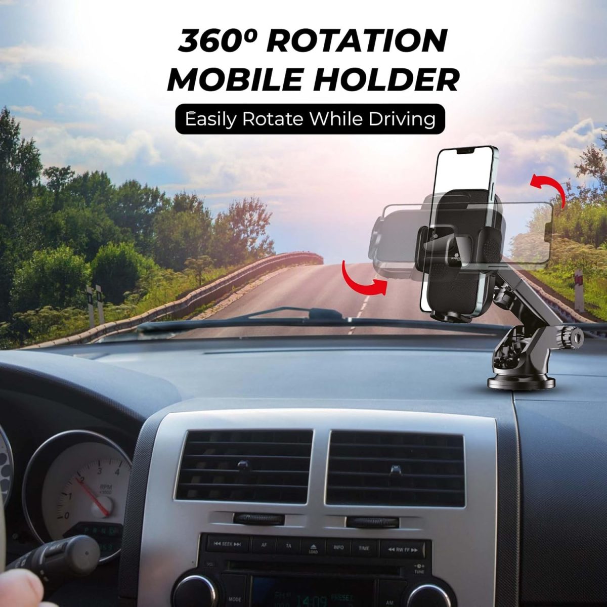 Kratos Grip X3 Premium Mobile Holder for Car with Back Button Unlocking Mechanism, Strong Suction Cup, 360° Rotatable,Car Mobile Holder for Wildshield and Dashboard, Compatible with 4 to 7" Smartphone - Image 9