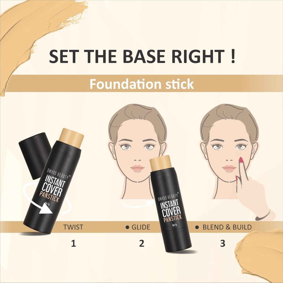 Swiss Beauty Instant Cover Panstick, Shade - Classic Ivory, Face Makeup, 7gm - Image 2