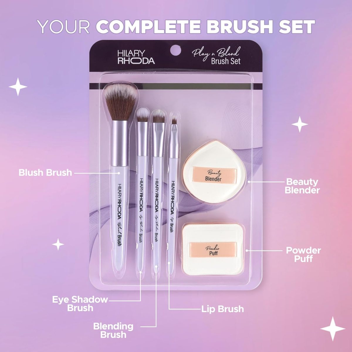 Hilary Rhoda Play n Blend Brush Set | Easy Blending For Cream, Liquid & Powder Formulation | Soft & Smart Bristles | 2 Eyeshadow Brushes | Blush & Lip Brush - Image 6