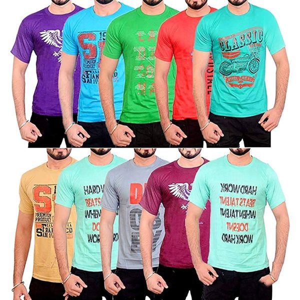 Krystle Boy's Cotton Round Neck Printed T-Shirts (Multicolor)-(Pack of 10)