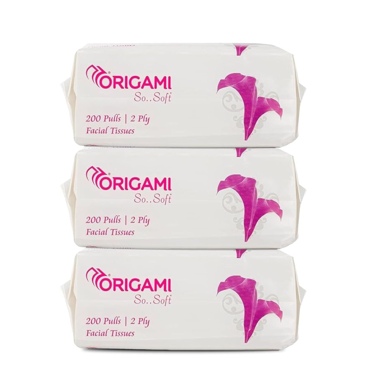 Origami 2 Ply Facial Tissue Soft Pack | Car Tissue Pouch - Pack of 3 (200 Pulls Per Box, 600 Sheets)