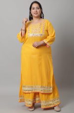 Rajnandini Women's Yellow Pure Cotton Lurex Embroidered Kurta Set With Dupatta (JOPLVL259X-P) - Image 6