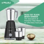 Bajaj GX-1 Mixer Grinder 500W | Superior Mixie For Kitchen | 2-In-1 For Dry Grinding | Blade Function With Titan Motor | 3 Stainless Steel Mixer Jars | 1 Year Product Warranty By Bajaj 【Black】 - Image 2