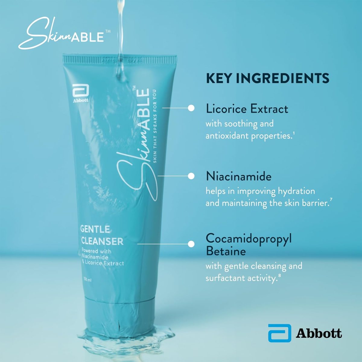 Skinnable Abbott Gentle Cleanser With Niacinamide, Licorice Glycolic Extract, Glycerin, Glyceryl Laurate, Lactic Acid, Ph Balanced, Paraben Free, Soap Free, Anti-Acne Facewash For Women & Men 100Ml - Image 5