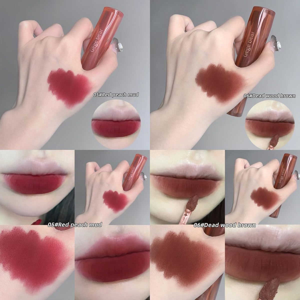 Gege Bear Lip Mud | Non-Sticky & Nourishing | Aesthetic Lip Color | Liquid Lipstick with Lips Care Benefits | Pink to Brown Tones | Matte Finish | Long Lasting Hydrating & Lightweight | Non-Sticky & Nourishing | Moisturizing Kawaii Aesthetic Color | Lipsticks for Women (02#Haruyama Peach, 3g) - Image 5