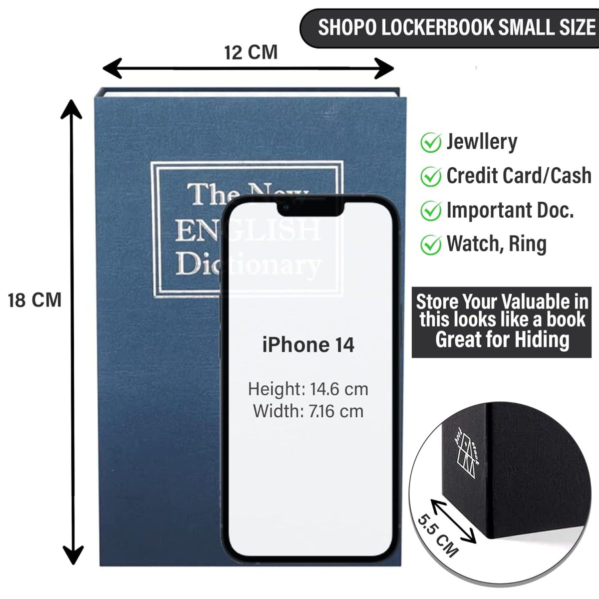 Shopo (LABEL) Book Locker Dictionary Stainless Steel Hidden Safe Jewellery Box/Cash Locker for Home and Office (18 x 12 x 5.5 cm) (Multicolour) - Image 3