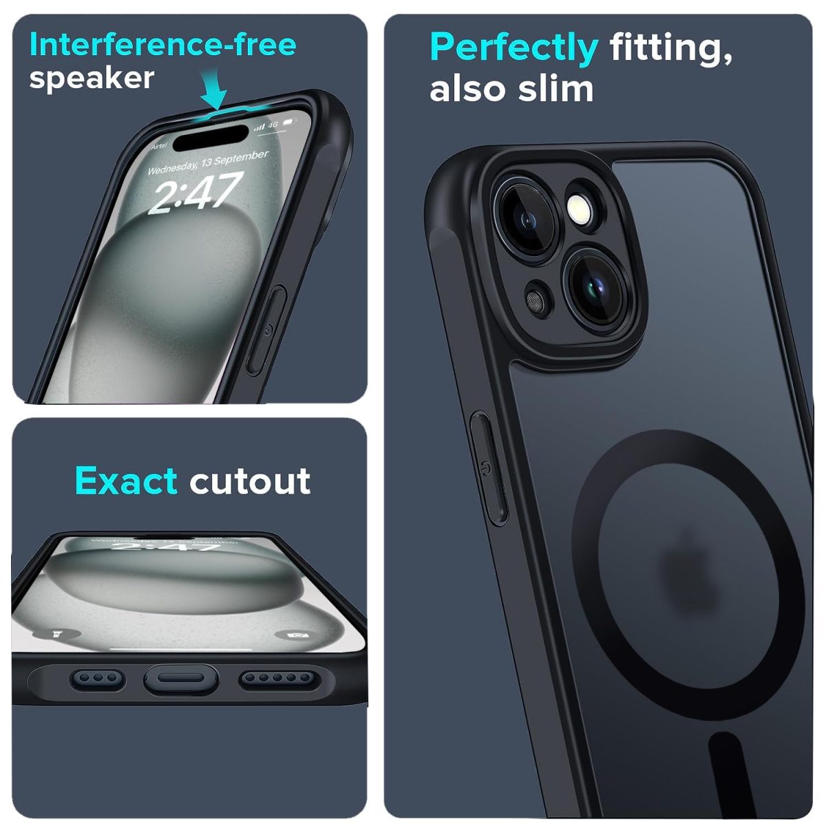 EGOTUDE Designed for iPhone 15 Case | Strong Magnet Camera Protection Translucent Matte Hard Back Cover Compatible with Mag-Safe (TPU+Polycarbonate | Frost Black) - Image 5