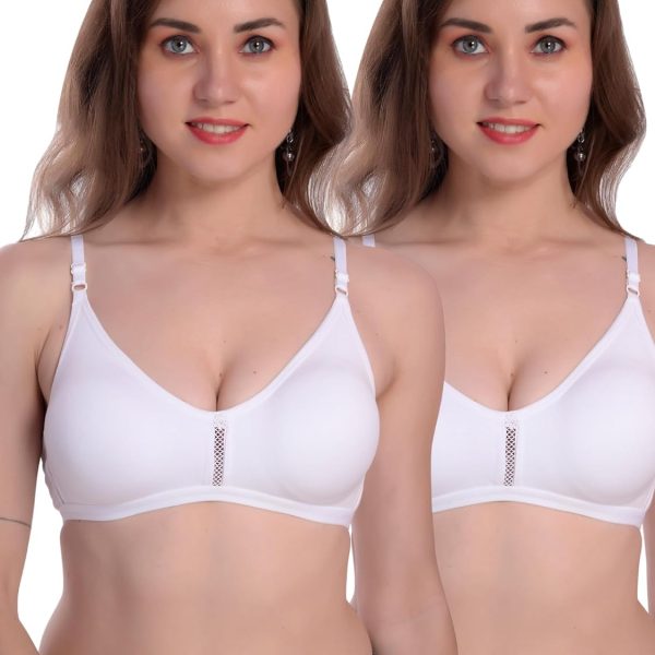 RACOS Women's Cotton Bras Non Padded Wire Free Double Layered Mesh Breathable Design Full Coverage Multi Colour White Skin Pink Color Bra Combo Pack of 2 and 3