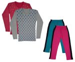 IndiWeaves Girls Cotton Full Sleeve Printed T-Shirts and Cotton Capri 3/4 Pants (Green,Magenta,Maroon,Grey,9-10 Years) Pack of 4