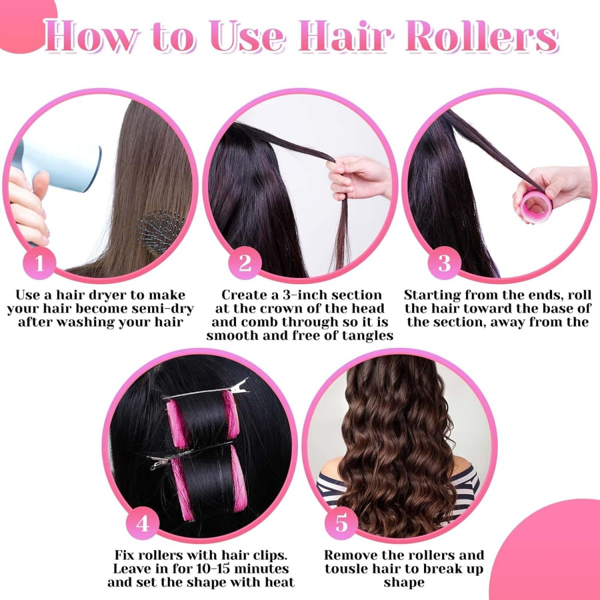 VIEWS Self Grip Rollers Hair Curlers 30Pcs Set with 18Pcs Hair Roller 3 Sizes (6 Large, 6 Medium & 6 small) and 12 Clips for Long Medium Short Hair Volume - Image 3
