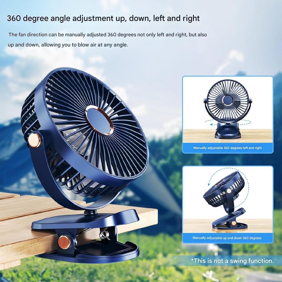 REXERA 𝟔" 𝐈𝐧𝐜𝐡 Rechargeable Desktop Mini 𝐂𝐥𝐢𝐩 𝐅𝐚𝐧 with 𝐋𝐄𝐃 Lighting | High Speed Rechargeable Table Fan for Home | 𝟓 𝐒𝐩𝐞𝐞𝐝 Modes Portable fan for Home— Office (Blue) - Image 2