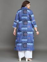 Tissu Women's Plus Size Blue Printed Pure Cotton Kurta with Palazzo - Image 4