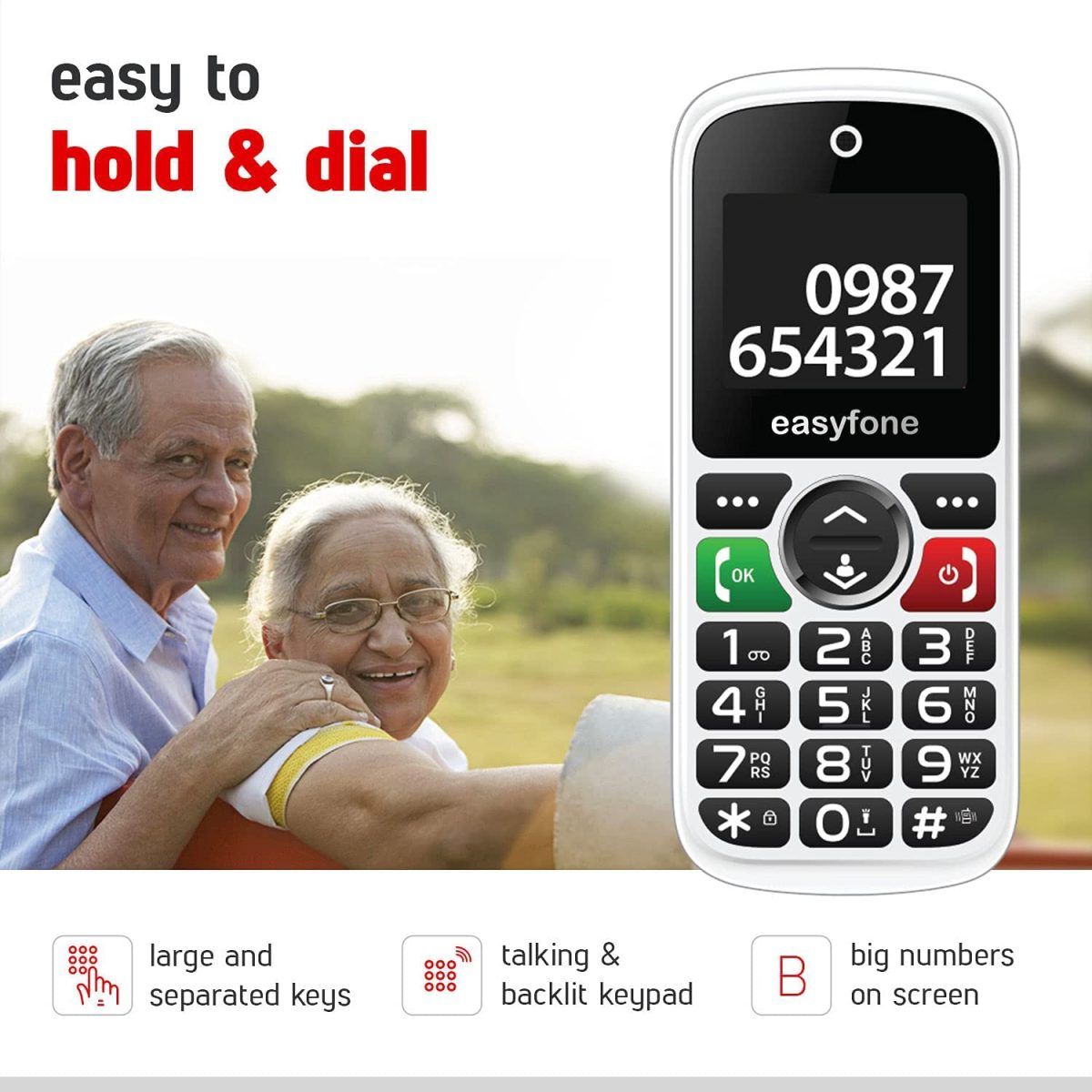 easyfone Udaan2 1.8" Display with 20+ Senior Citizen Friendly Features Like Loud Sound, Photo Speed dial, Simple menu, SOS, Incoming Call Restriction, Auto-Call Recording, Dual SIM, White - Image 5