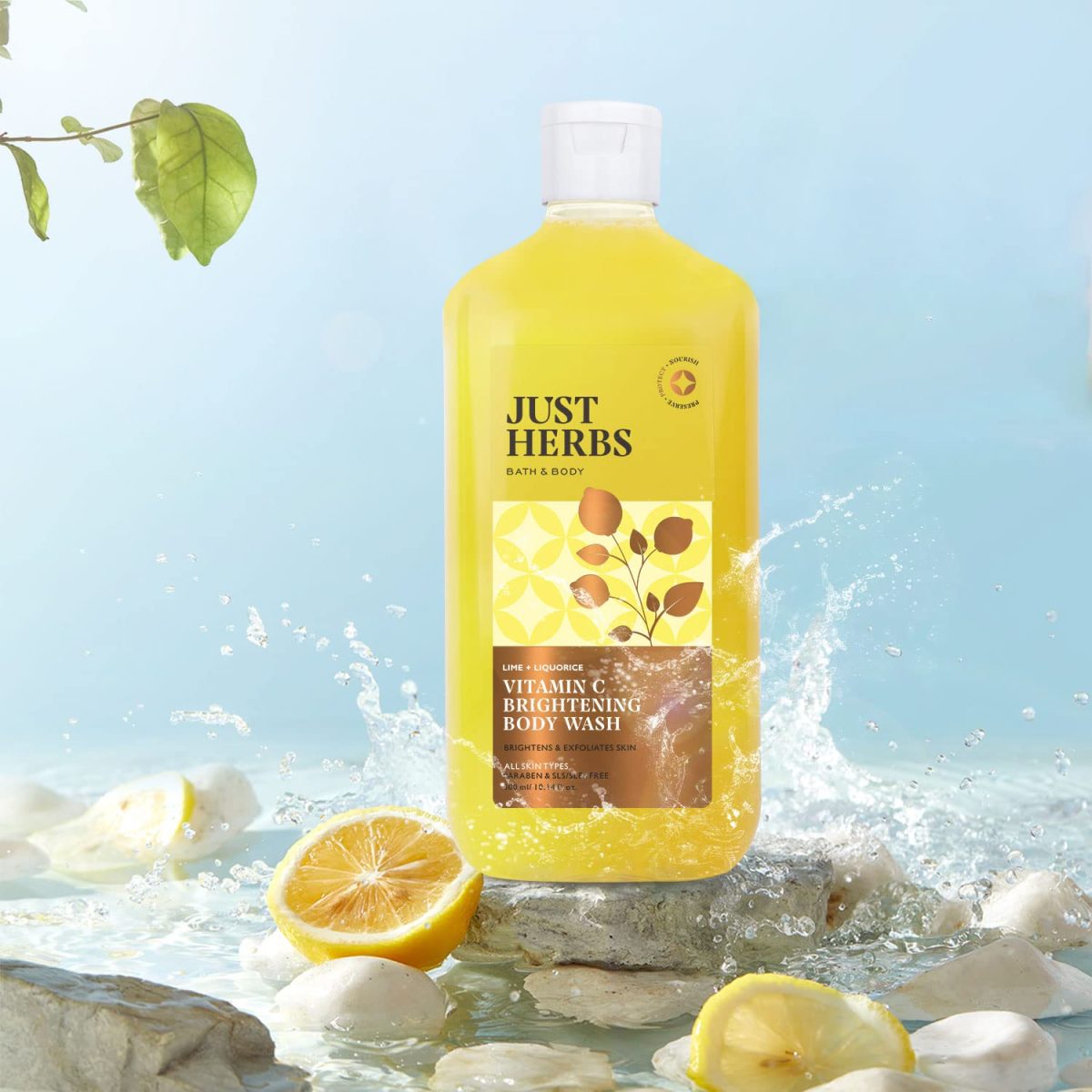 Just Herbs Vitamin C Brightening Body Wash with Lime and Liquorice for Men & Women | Hydrates Skin, Reduces Hyperpigmentation & Maintains pH Level | Suits All Skin Types- 300 ml - Image 5