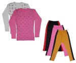 IndiWeaves Girls Cotton Full Sleeve Printed T-Shirts and Cotton Capri 3/4 Pants (Black,Pink,Mustard,White,Pink,12-13 Years) Pack of 5