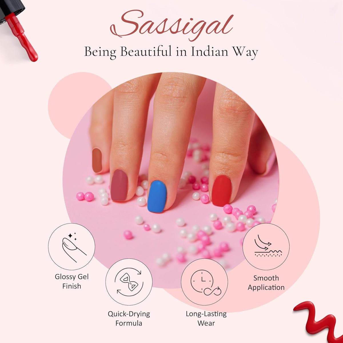Sassigal Color Fashion Nail Paint Set 12 Shades | High Shine, Glossy Finish | Quick-Dry, Long-Lasting & Chip-Resistant | Highly Pigmented Nail Enamel (11ml Each) (Multicolor 2, Pack of 12) - Image 3