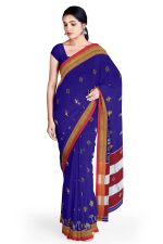 Neyge Women's Handloom Ilkal Pure Cotton Resham Silk Kasuti Saree with Stripe Pallu Running Blouse - Image 2