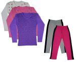 IndiWeaves Girls Cotton Full Sleeve Printed T-Shirts and Cotton Capri 3/4 Pants (Grey,Magenta,White,Pink,Purple,6-7 Years) Pack of 5