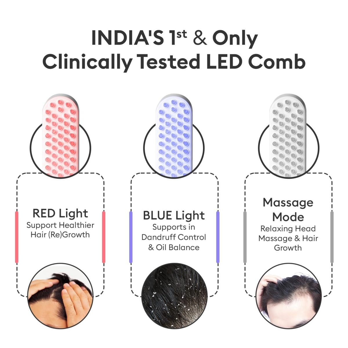 PROTOUCH LED Hair Therapy Comb with Red & Blue LED light scalp treatment & Vibration massage | Hair Fall control | Scalp Massage | Portable & Detangling | For Men & Women | All Hair Type - Image 6
