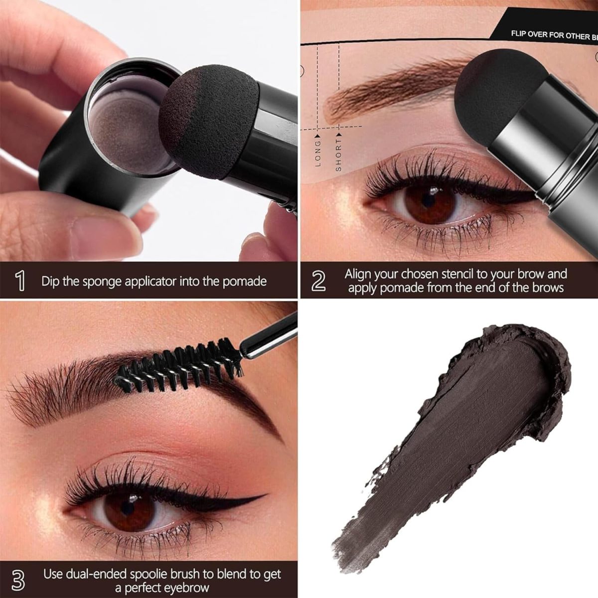 Bonzella Eyebrow Stamp & Stencil Kit for women & Girl,Eyebrow Shaping Kit with 10 Reusable Stencils and 2 Brushes for Eyebrow Makeup, Waterproof Smudge-Proof & Pomade Long Lasting Eye Brow Stamp - Image 3