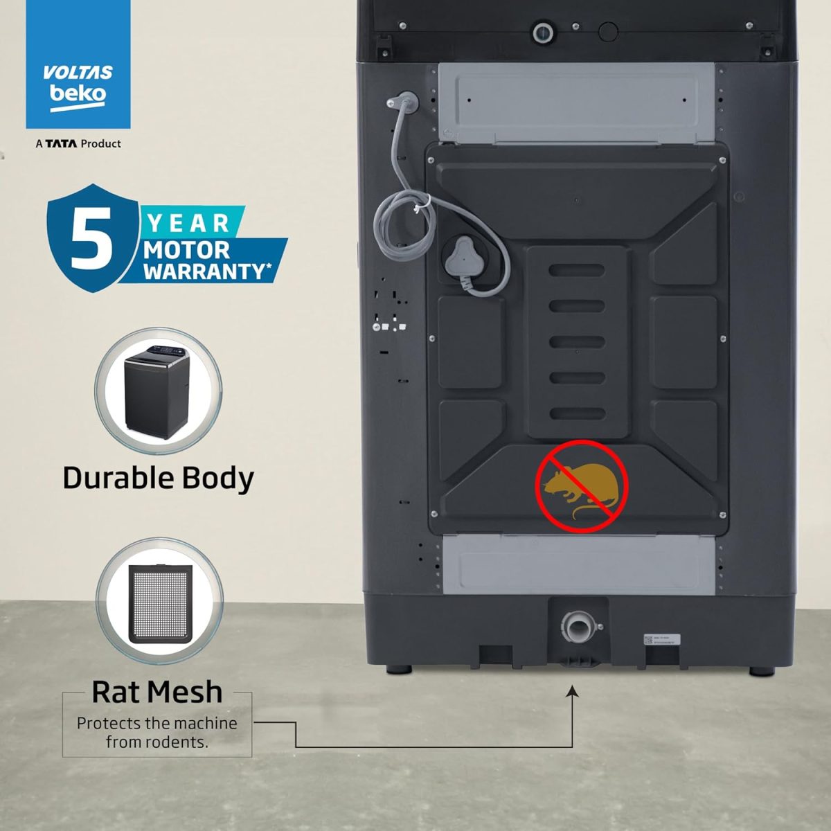 Voltas Beko, A Tata Product 9 Kg 5 Star Fully-Automatic Top Loading Washing Machine (2025 Model, WTL9006UEA / OBS1060, Grey, Double Waterfall Technology) - Image 8