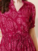 flowervelly Dress for Women Printed Midi Dress with V-Neck, Puffed Sleeves - Image 4