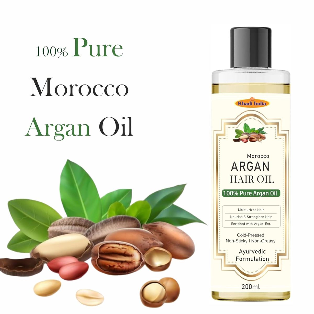 Khadi Herbal 100% Pure & Natural Argan Hair Oil, with the Goodness of Olive oil & Sunflower Oil, for Dry & Frizzy Hairs 200ml with khadi india logo - Image 2